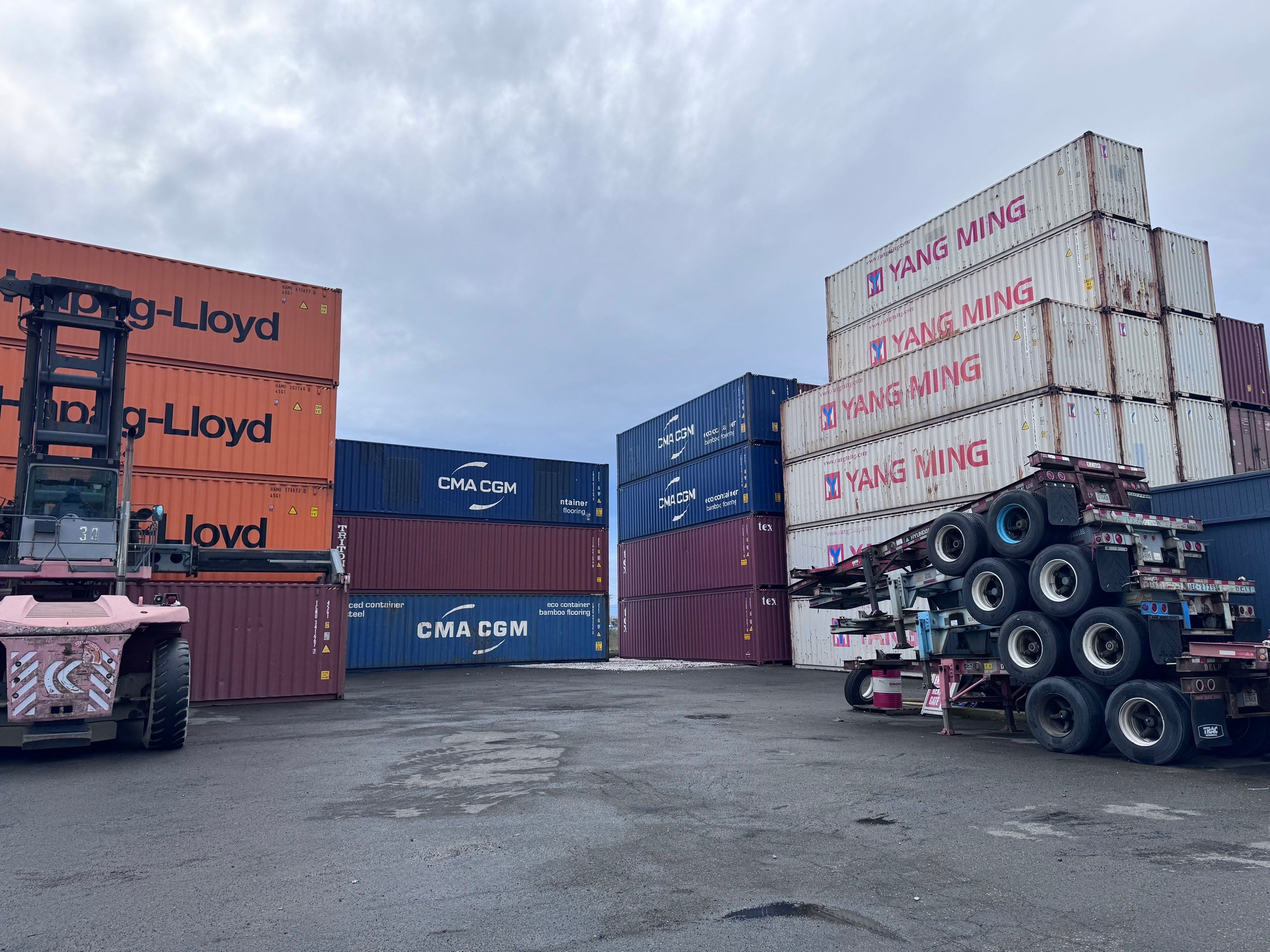 Intermodal containers on rail at sunset